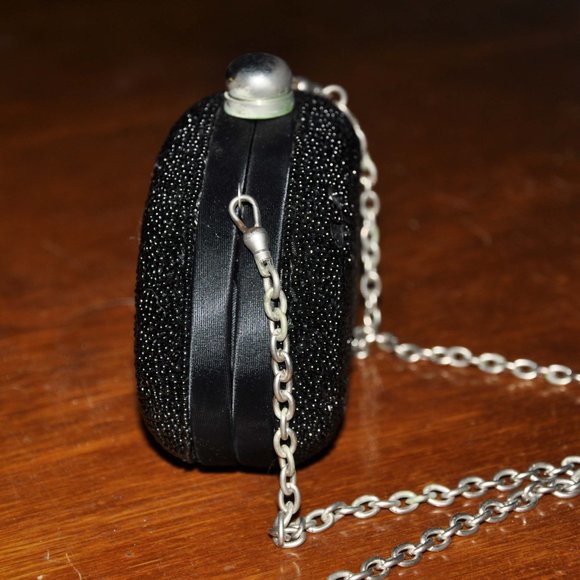 Inge Christopher Floral Seed Bead Evening Purse Black & Silver Clasp Closure - Picture 4 of 8